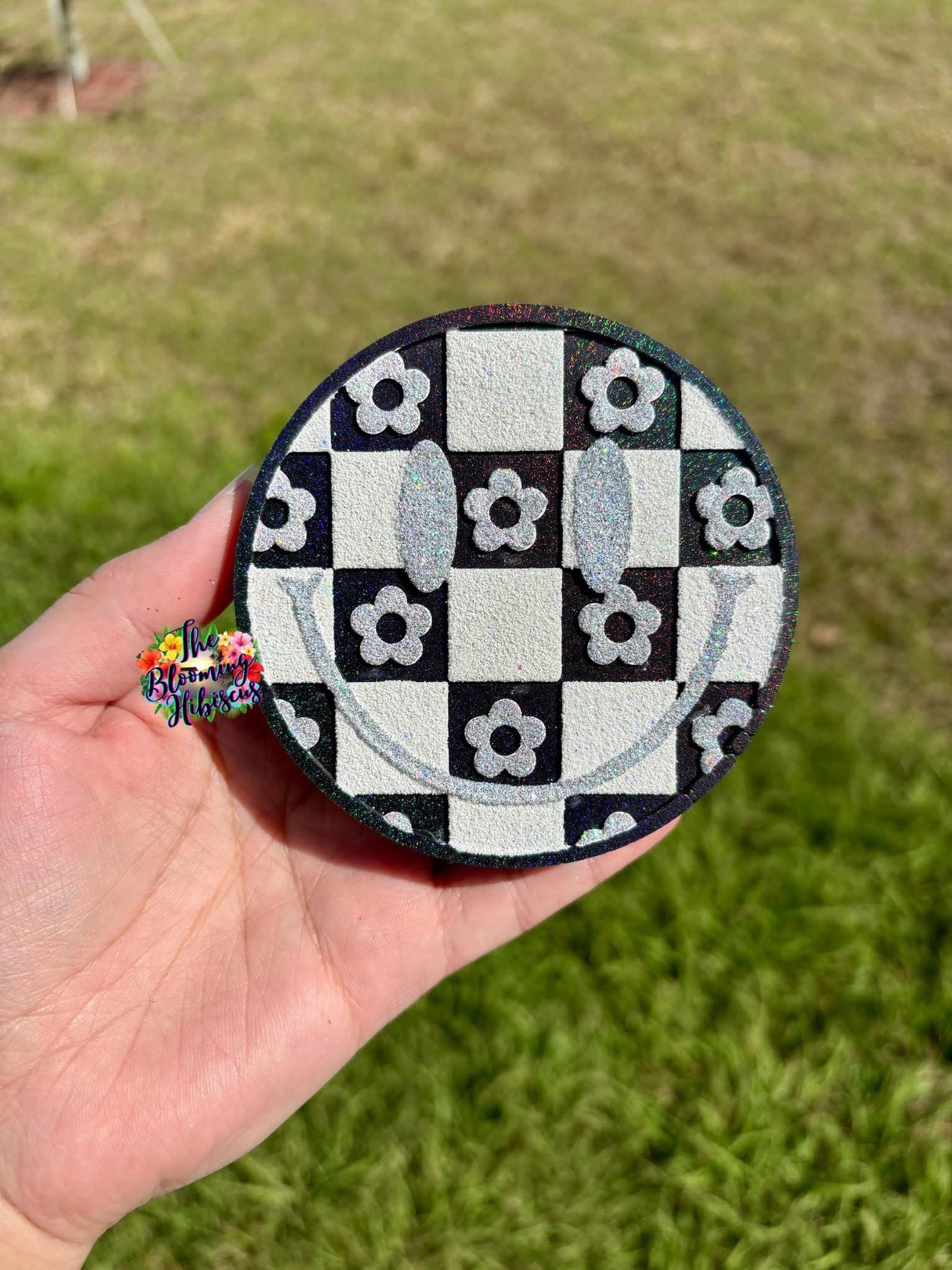 Floral Checkered Smiley Freshie